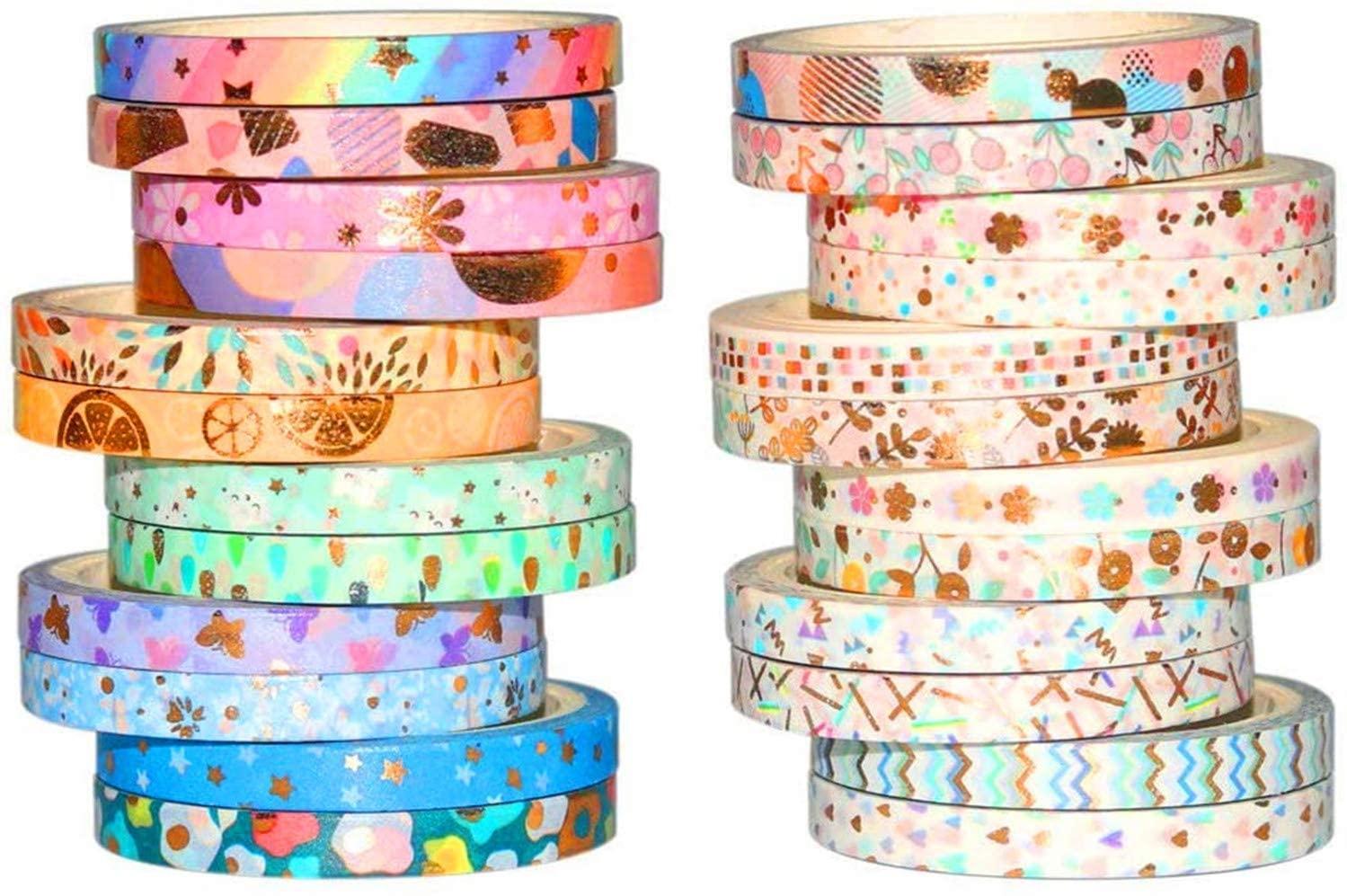 Gold Washi Tape Set VSCO Decorative Tape for DIY Crafts, Bullet Journals, Planners, Scrapbooking, Wrapping 5mm Wide(Candy 24)