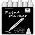 White Paint Pens, 6 Pack 2.5mm Medium Tip White Paint Marker Permanent for Wood Rock Plastic Leather Glass Stone Metal Canvas Ceramic Fabric Tire Paint Marker Oil Based