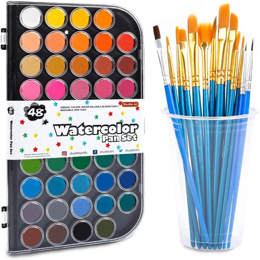 58 Pack Watercolor Paint Set, 48 Colors Watercolor Pan with 10 Paint Brushes for Beginners, Artists, Kids & Adults to Watercolor Paint, Bullet Journal, Calligraphy Practice
