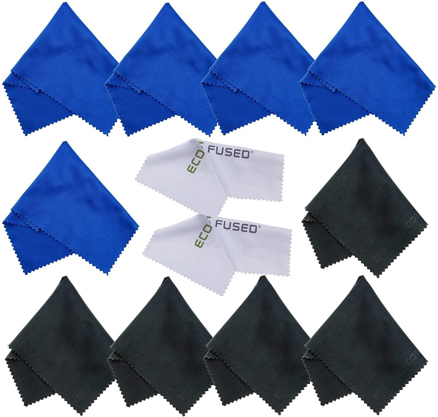 Microfiber Cleaning Cloths for Use with Cell Phone, Tablets, Laptops, Glasses, Lenses and Other Delicate Surfaces 12 Pack 5 Blue + 5 Black