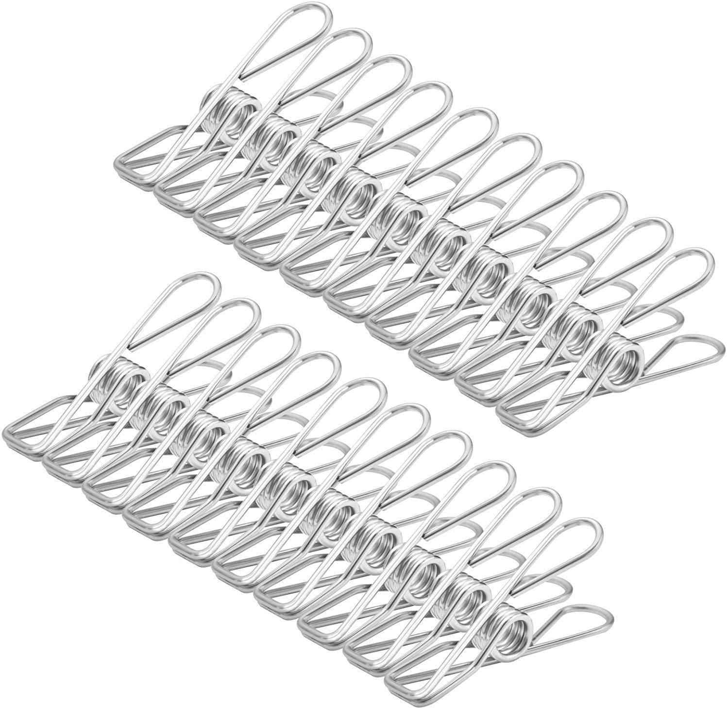 Laundry Pegs, 6CM 2.36inch Stainless Steel Pegs Clothes Pins ,Metal Hanging Clips, Stainless Steel Laundry Hanging Clothesline Clips for Clothes, Paper Files, Snacks Seal(Pack of 60)