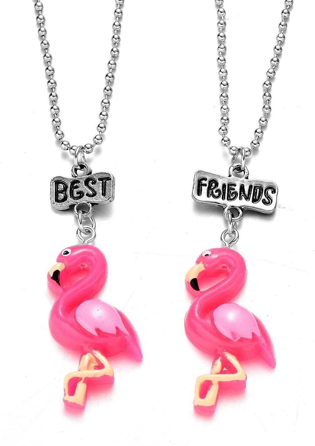 fashion 2 Pack BFF Best Friends Necklace Set for Girls(Flamingo1)