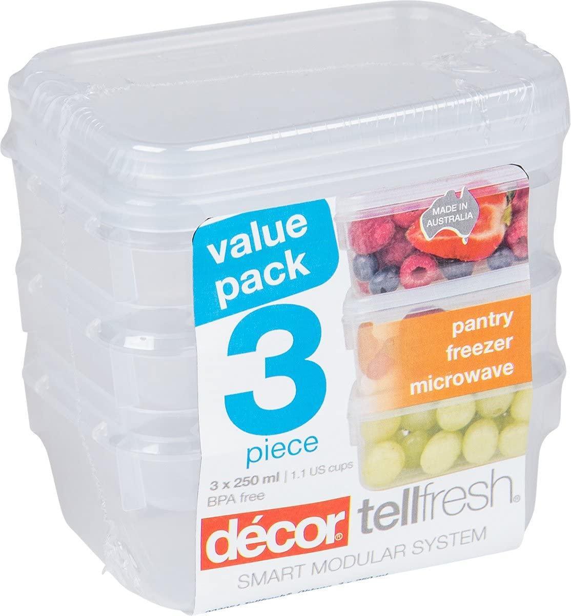 Décor 003051 004 Food Storage Container, 250 mL, Oblong, Pack of 3