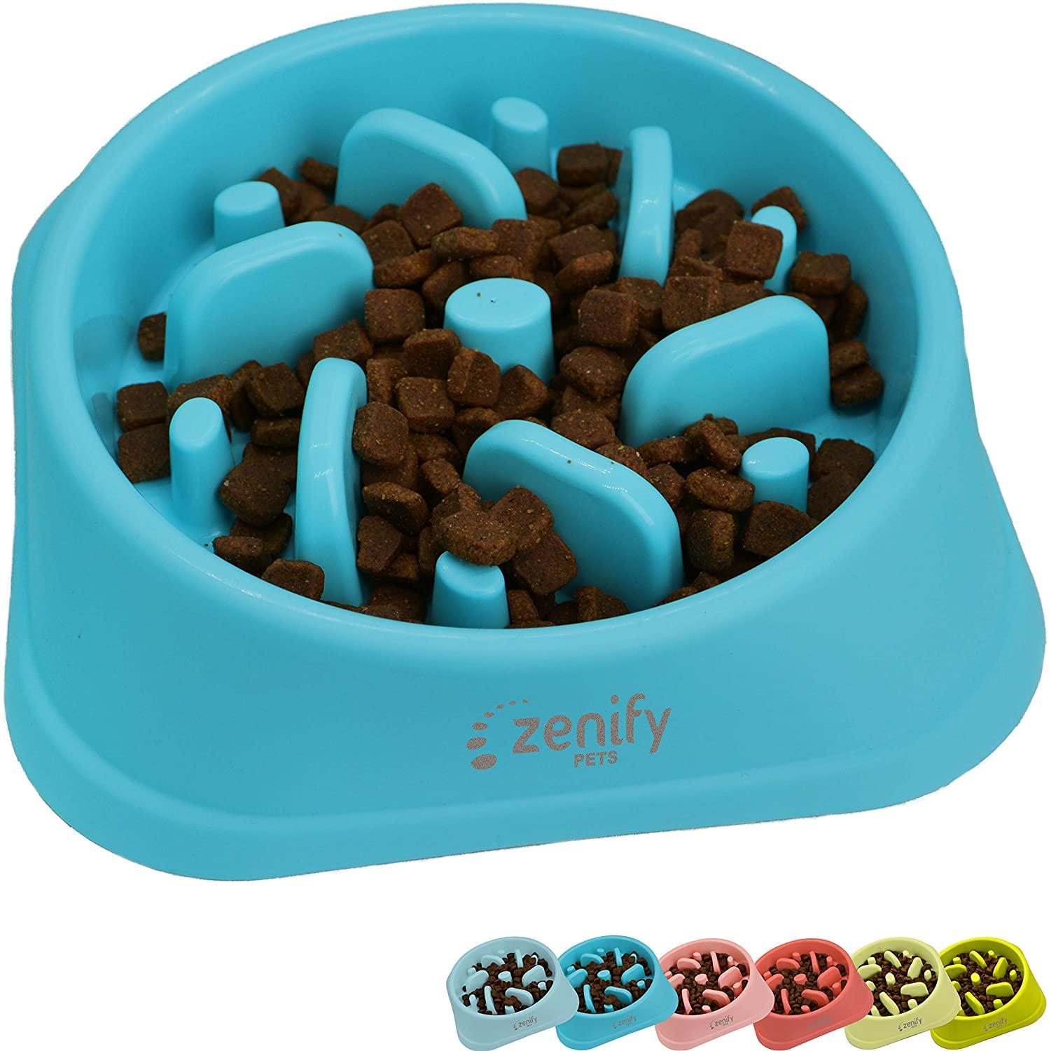 Zenify Dog Bowl Slow Feeder Large 500ml Healthy Eating Pet Interactive Feeder with Anti Skid Non Slip Grip Base to Reduce Overeating Bloating Vomiting Obesity for Wet Dry Raw Food and Water(Blue)