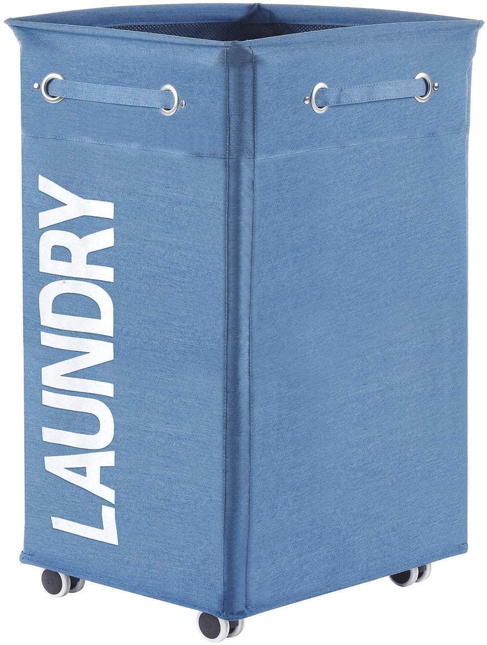 Collapsible Laundry Hamper with Wheels, Waterproof Large Rolling Clothes Hamper Basket for Dirty Clothes Storage Bin