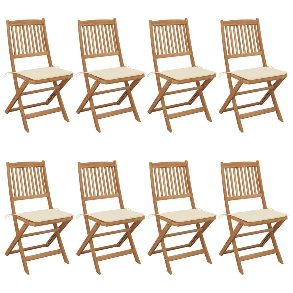 Folding Garden Chairs 8 pcs with Cushions Solid Acacia Wood vidaXL