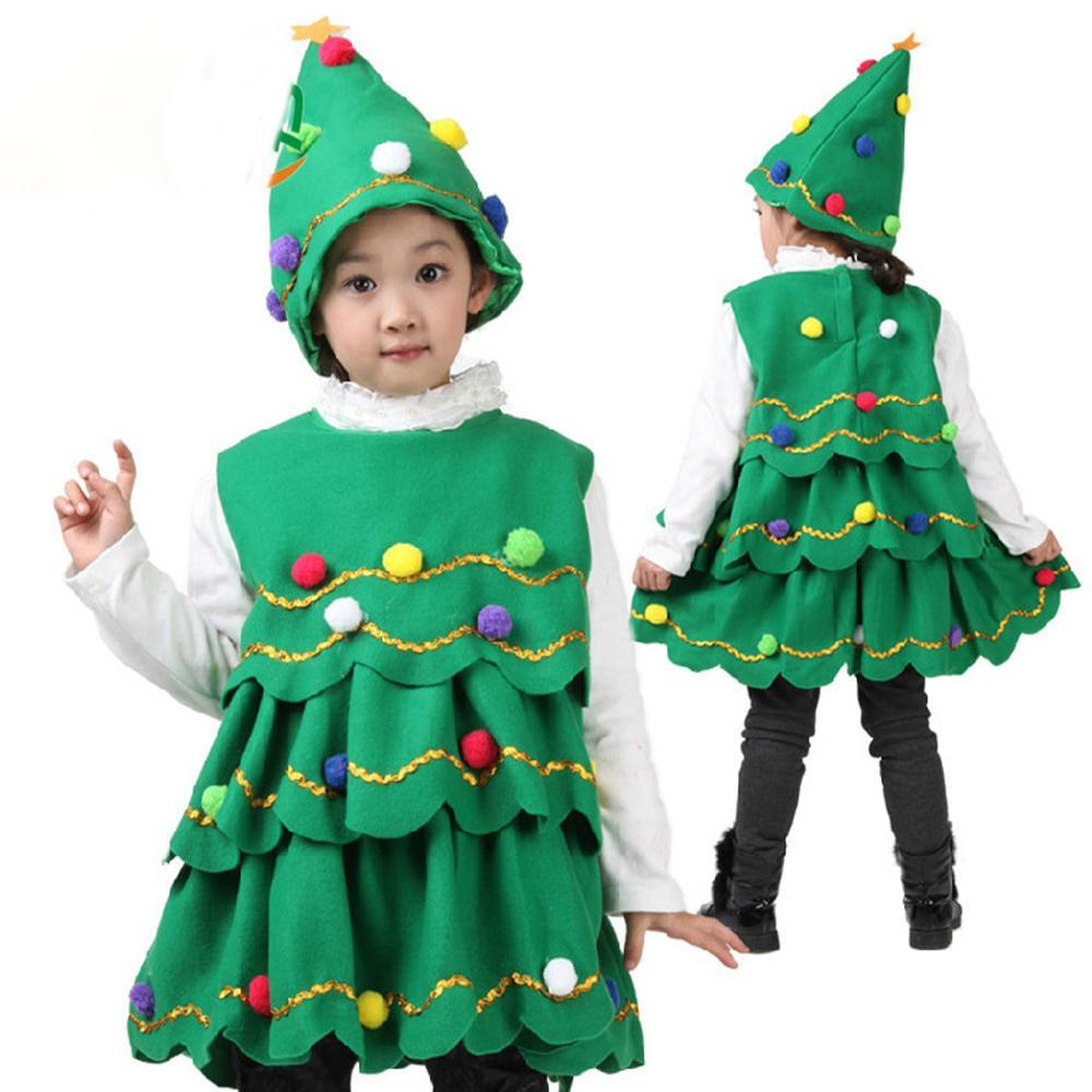 GoodGoods Kids Girls Christmas Tree Cosplay Costume Green Sleeveless Dress + Hat Outfits Stage Performance Xmas Dress Up (6-7 Years)