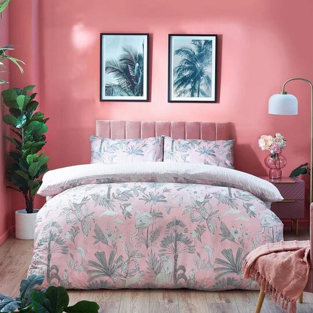 Furn Colony Palm Leaf Duvet Cover Set (Pink) (King)