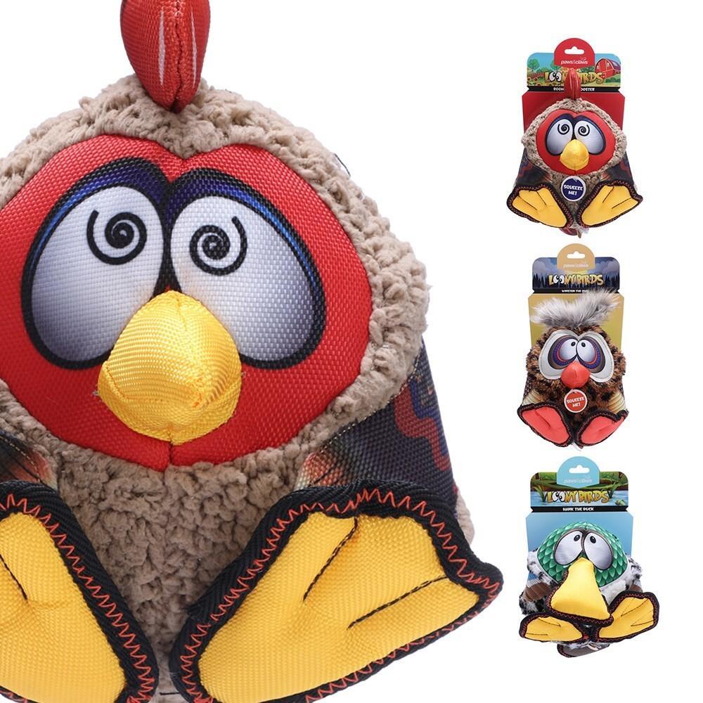 12 x LOONY BIRDS PLUSH DOGS TOYS 34cm Pets Puppy Soft Toy Material Play Comfort Toy Built-in Squeaker Interactive Tooth and Gum Health Embroidered Toy