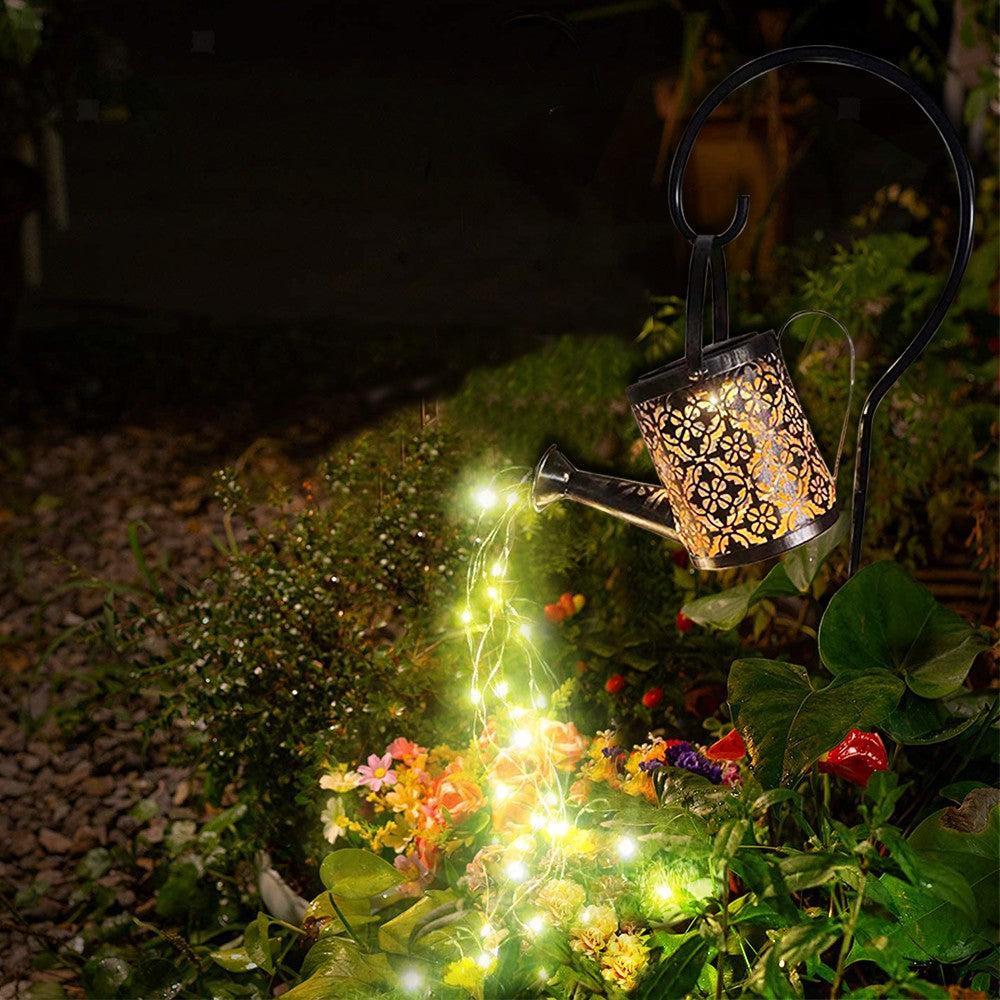 LED Solar Power Watering Can String Light Waterfall Lamp Hollow Watering Can Fairy Light Garden