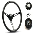 SAAS Steering Wheel Poly 15" Classic Deep Dish Black Alloy Slots SW25910 and SAAS boss kit for Holden Nova LG 1993-1997