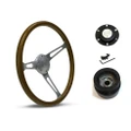 SAAS Steering Wheel Wood 15" ADR Classic Brushed Alloy Slotted SW702BAW and SAAS boss kit for Holden Nova LG 1993-1997