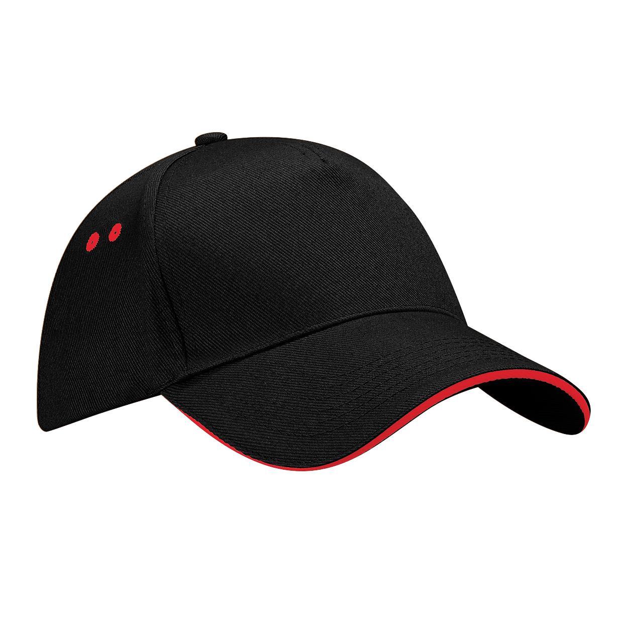 Beechfield Unisex Ultimate 5 Panel Contrast Baseball Cap With Sandwich Peak / Headwear (Black/Classic Red) (One Size)