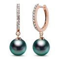 Flawless Pearl Drop Hoop Earrings Embellished with SWAROVSKI Crystal Iridescent Tahitian Look Pearls