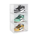 SOGA 3 Tier Transparent Portable Shoe Organiser Sneaker Footwear Folding Plastic Bin Stackable Storage Box with Magnetic Door