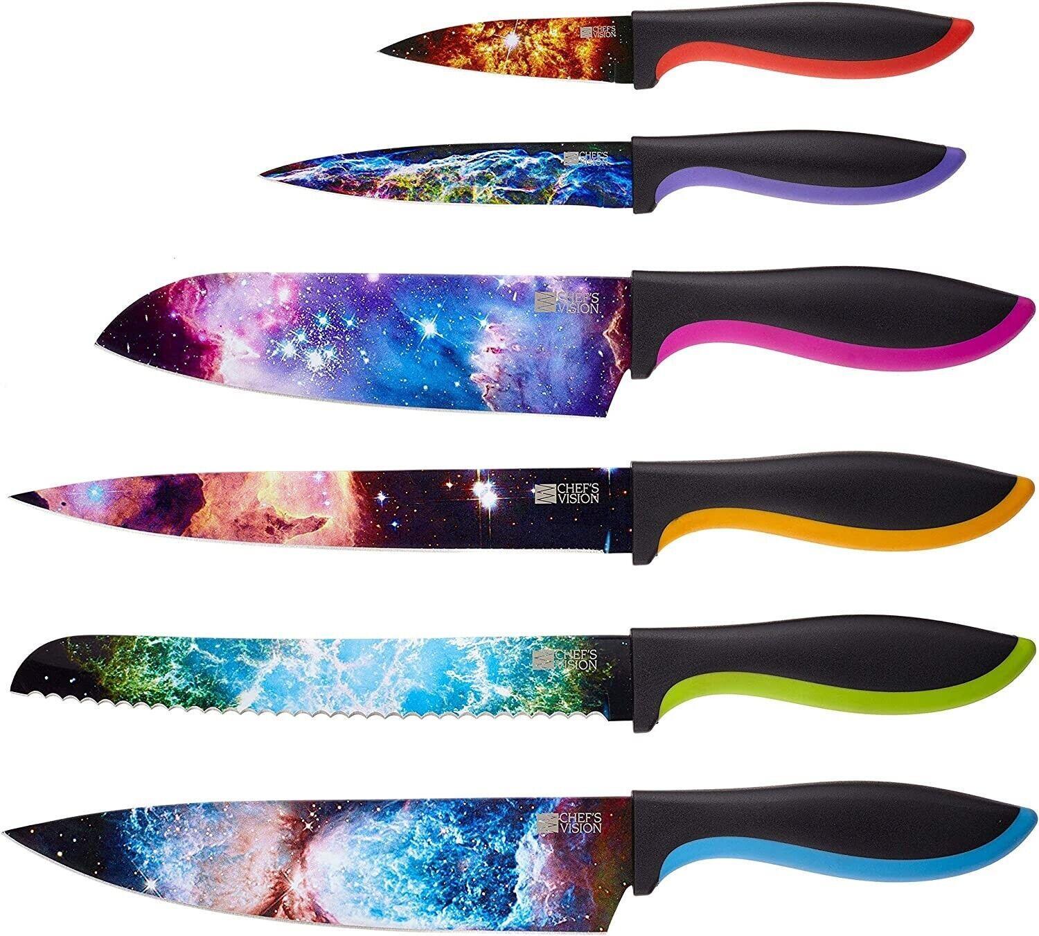 6x Cosmos Series Kitchen Knife Set Unique Cooking Chef Knives Colorful Gift