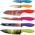 6x Landscape Kitchen Knife Set Unique Colored Sharpe Chef Knives Cooking Gift