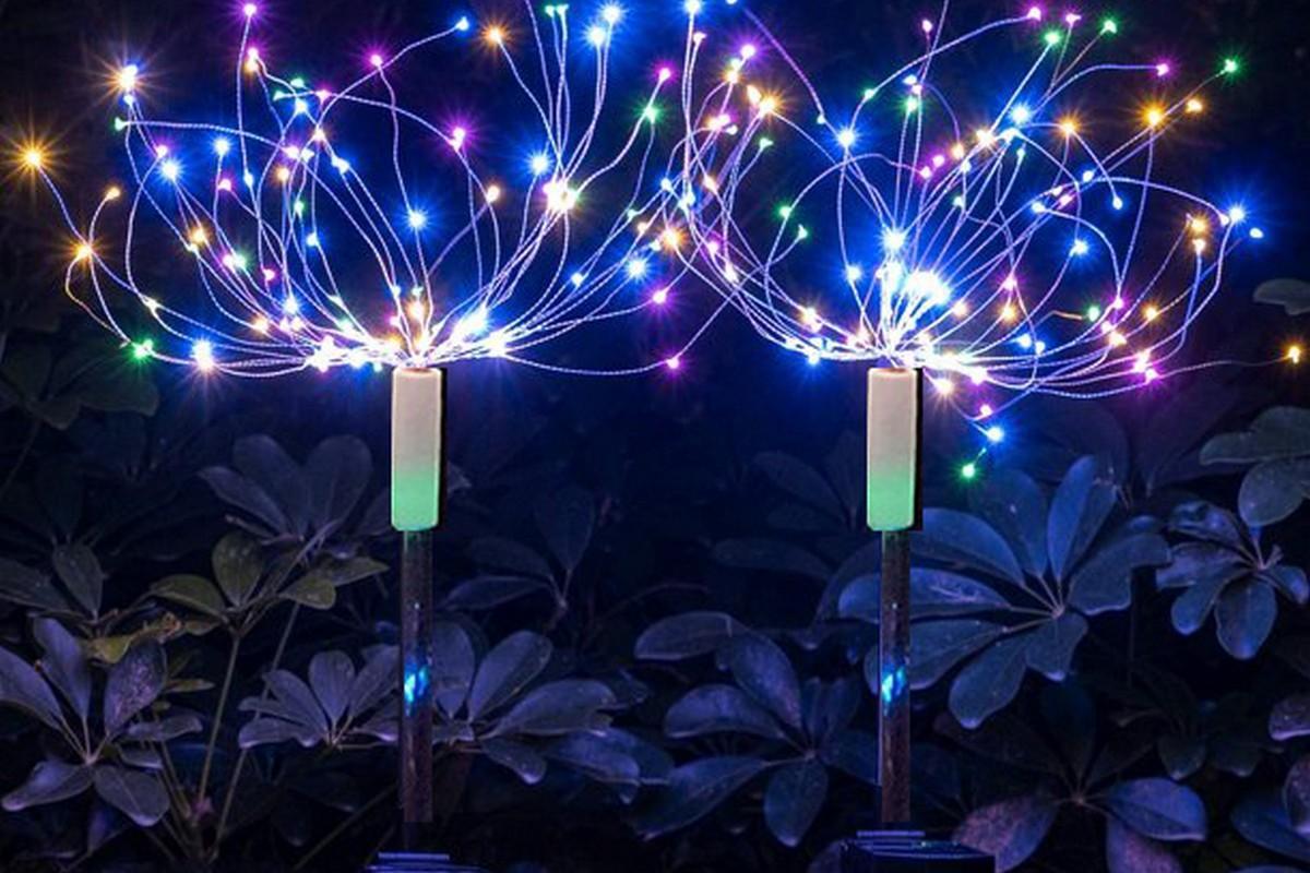 2Pcs LED Solar Light Fireworks Lamp Outdoor Lighting Garden Decoration