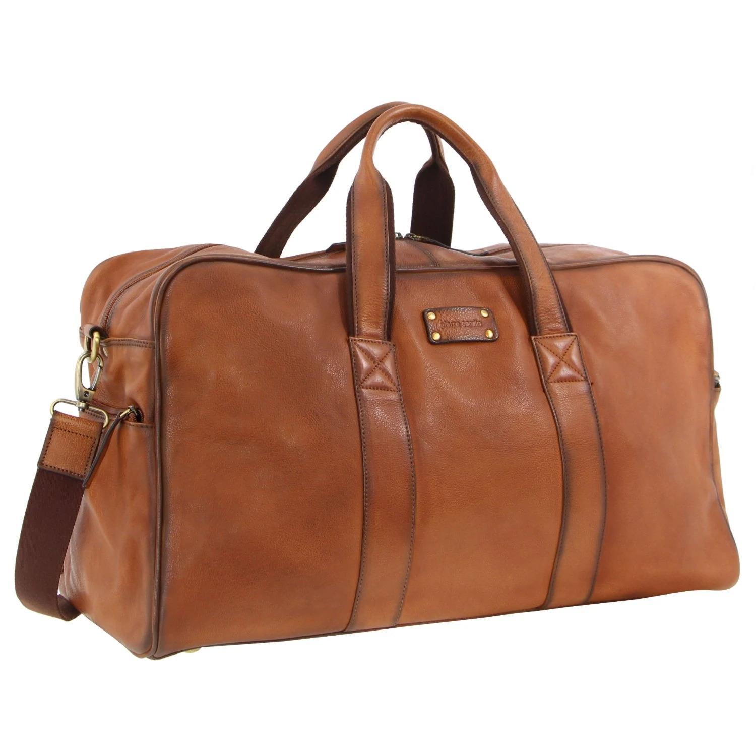 Pierre Cardin Rustic Leather Travel Bag Overnight Business - Cognac