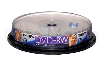 10 x Philips DVD-RW - 4x 4.7GB 120min Re writable DVD Re-writable Discs