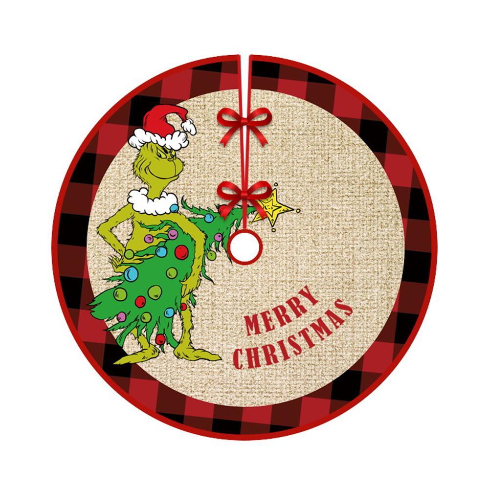 GoodGoods Christmas Tree Skirt Grinch Green Monster Xmas Ornament for Holiday Party New Year Christmas Decoration (C)