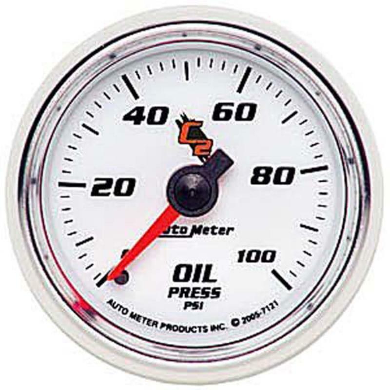 Auto Meter C2 Series Oil Pressure Gauge 2-1/16" Full Sweep Mechanical 0-100 psi