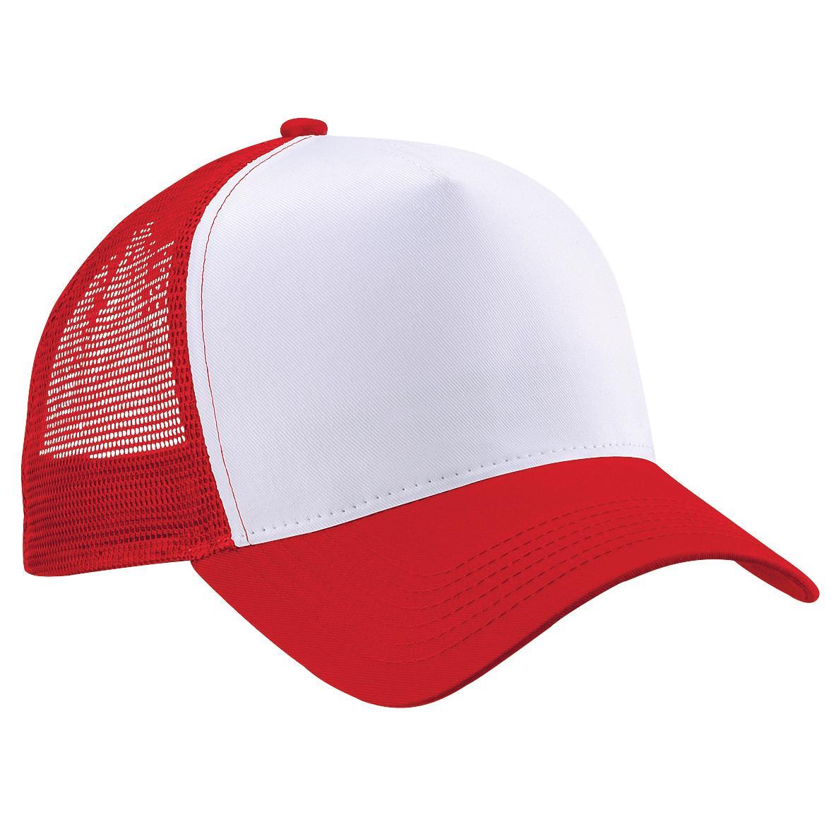Beechfield Mens Half Mesh Trucker Cap / Headwear (Pack of 2) (Classic Red/White) (One Size)