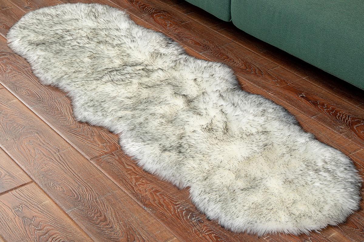 120x60cm Faux Fur Shaggy Area Rug Floor Mat Living Room Mat Bedroom Decor(White & Grey)