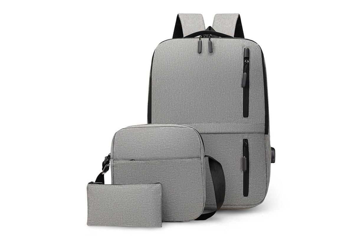 3Pcs Laptop Backpack Business Shoulder Bag Purse with USB Charging Port Grey