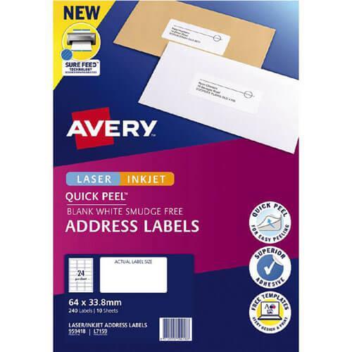 Avery Laser Inkjet Quick Peel Address Labels - 64x33.8mm
