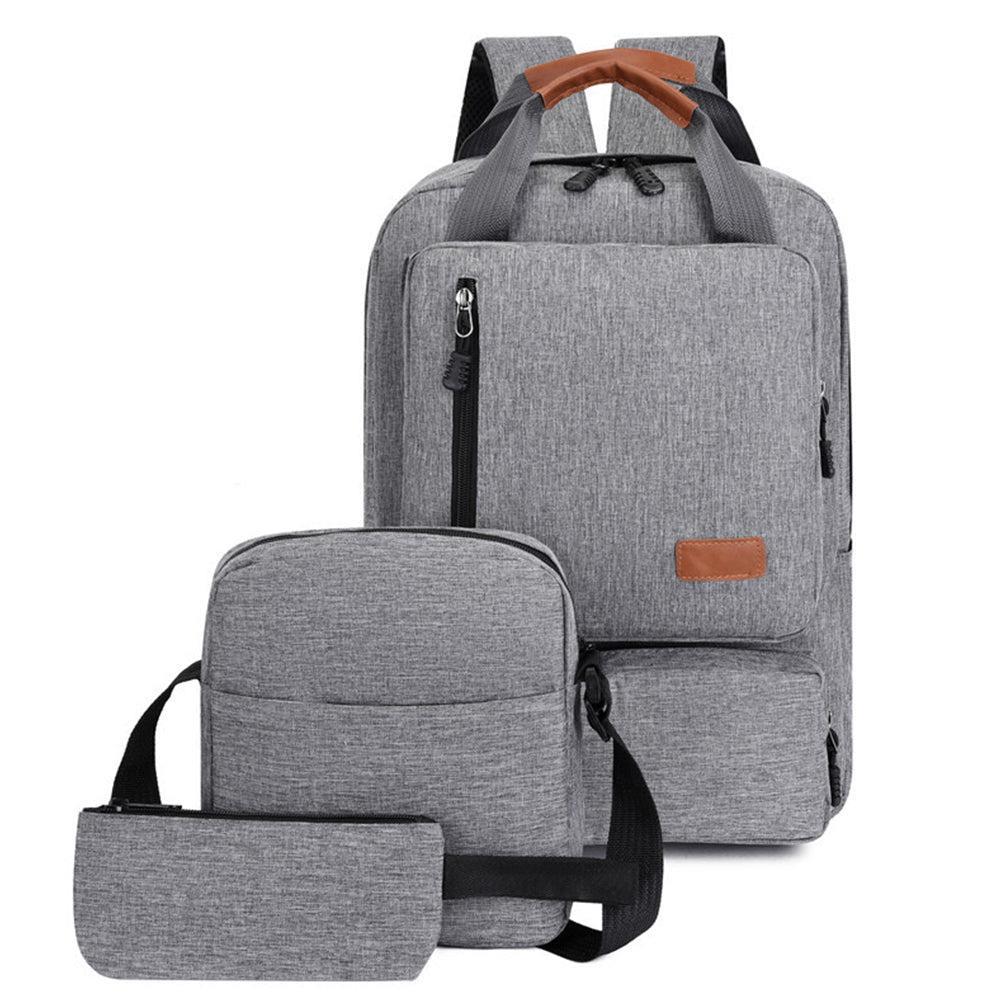 3-Piece Solid Color Men Backpack Computer Bag Business Bag Shoulder Bag Set Gray