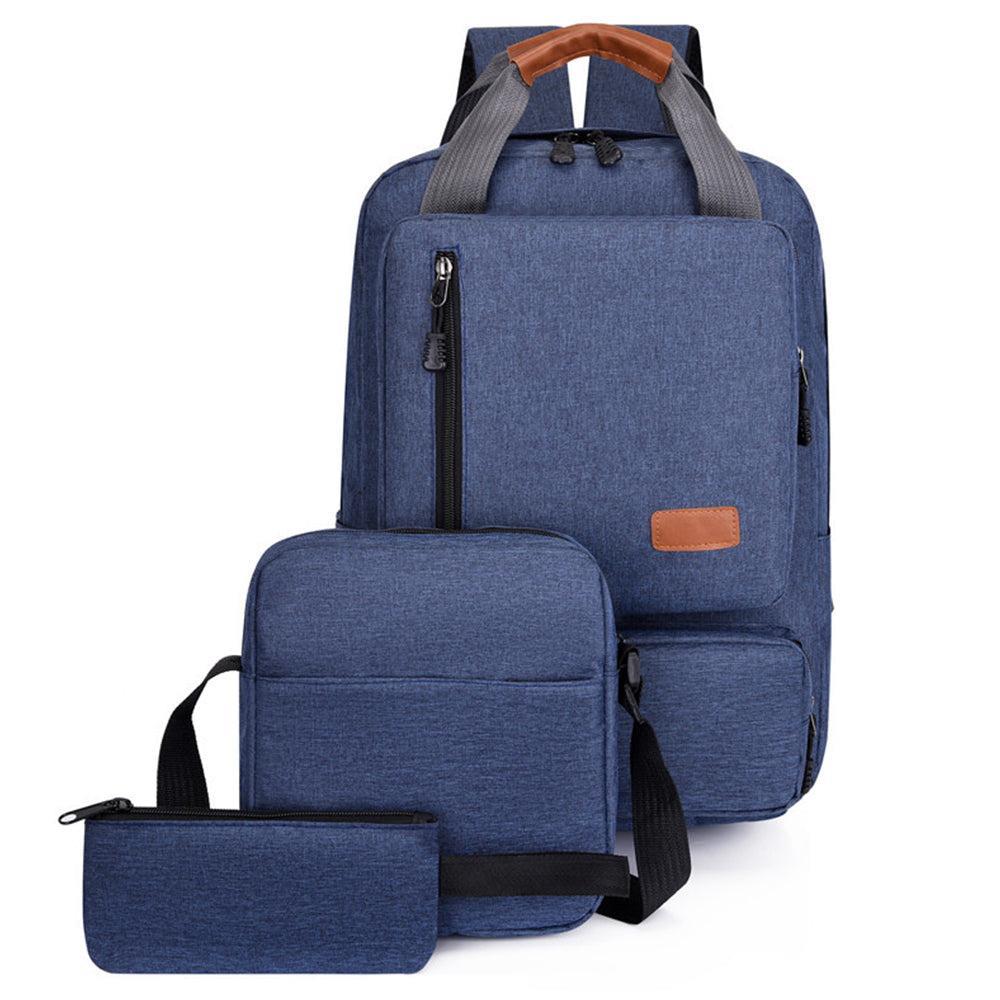 3-Piece Solid Color Men Backpack Computer Bag Business Bag Shoulder Bag Set Blue