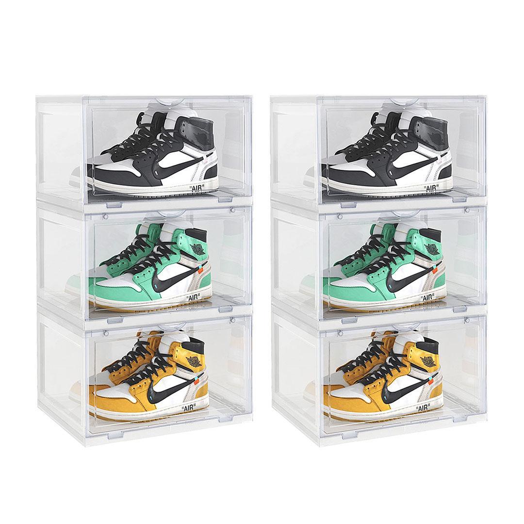 SOGA 2X 3 Tier Transparent Portable Shoe Organiser Sneaker Footwear Folding Plastic Bin Stackable Storage Box with Magnetic Door