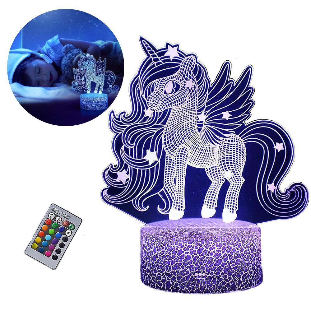 Vicanber Unicorn Remote Control Creative 3D LED Night Light Acrylic Atmosphere Lamp 16 Colours