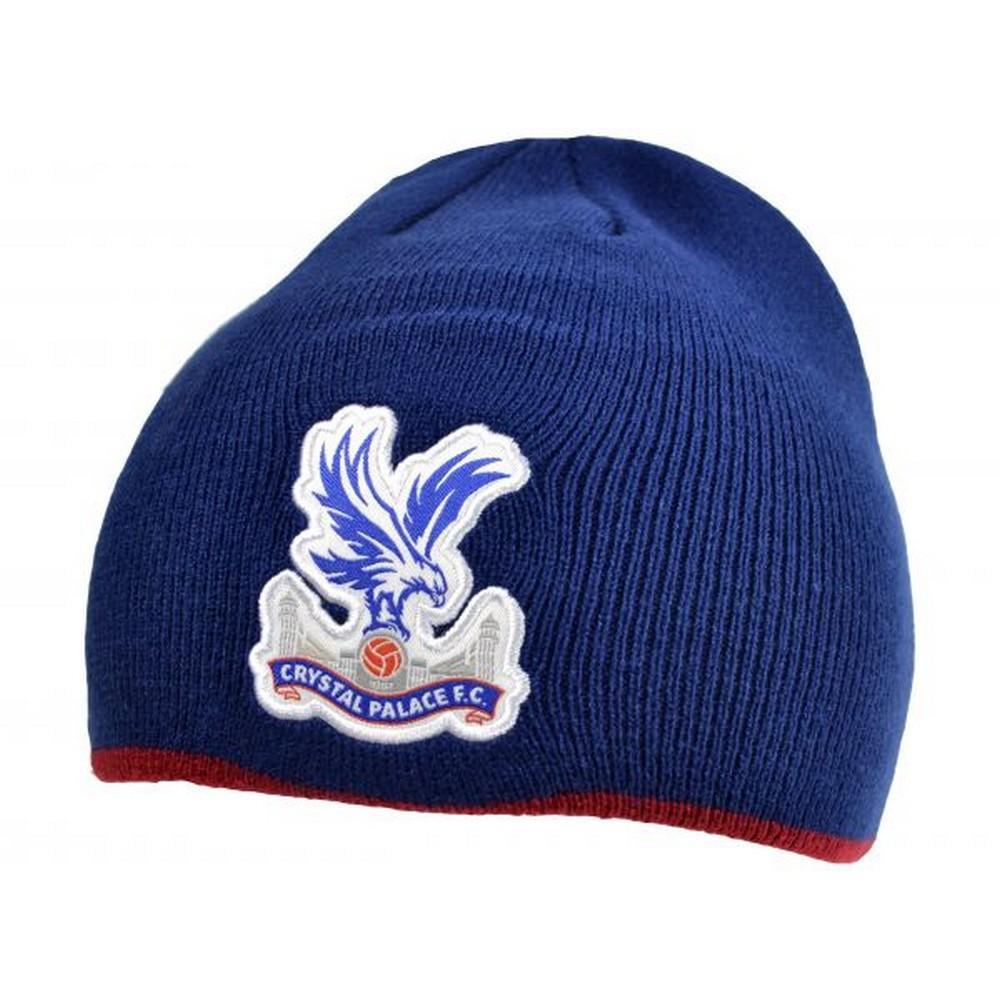 Crystal Palace FC Crest Knitted Roll Down Beanie (Navy/Red/White) (One Size)