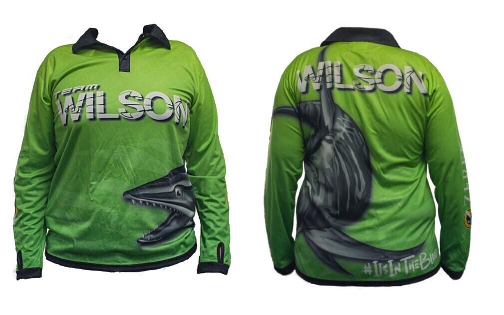 4XL Team Wilson Green Tournament Long Sleeve Fishing Shirt with Collar - UPF50+