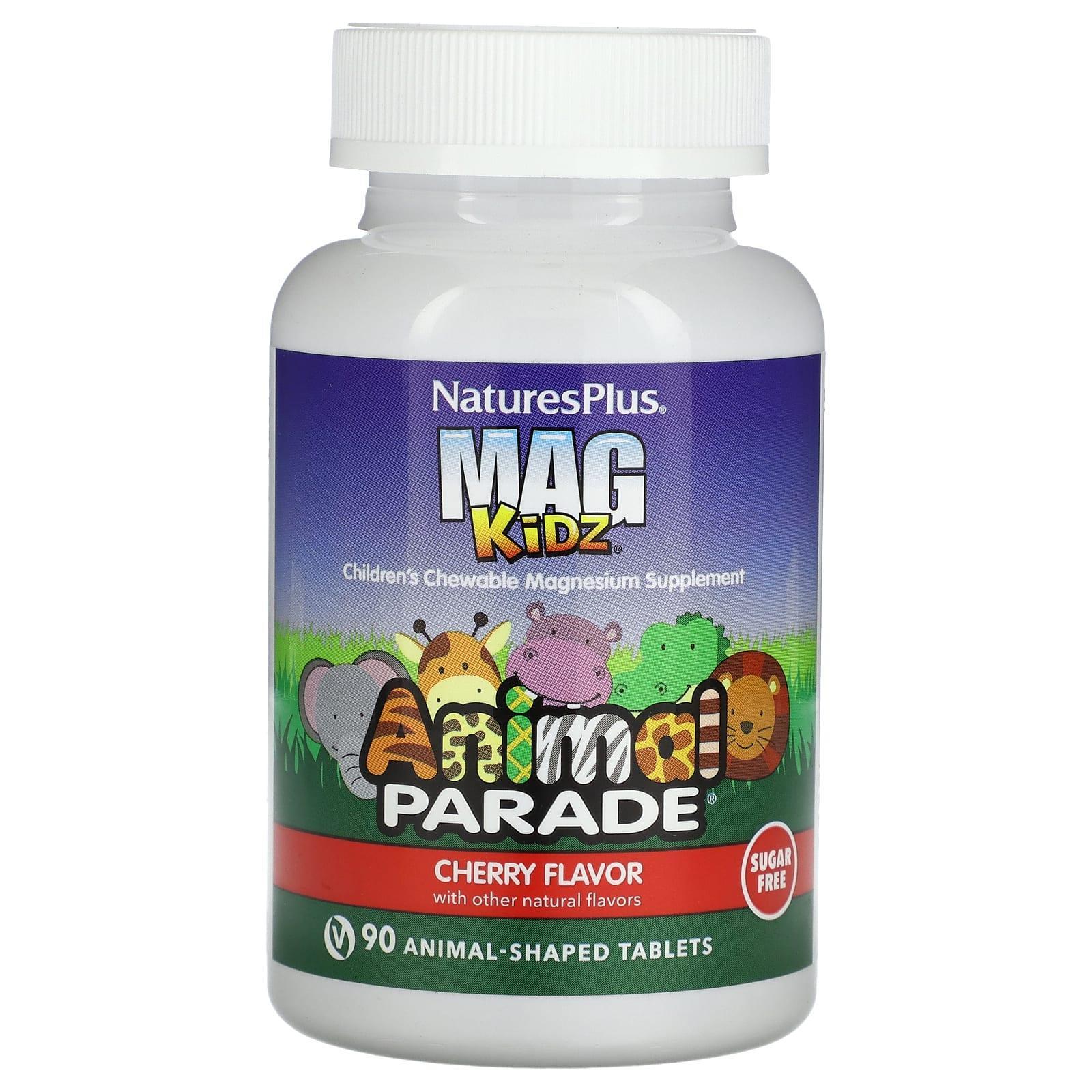 NaturesPlus, Source of Life, Animal Parade, MagKidz, Children's Magnesium, Cherry , 90 Animal-Shaped Tablets