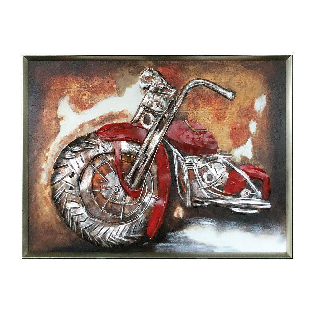 Framed Oil Painting Hand-Painted Abstract Modern Metal Wall Art - Motorcycle (91cm x122cm)