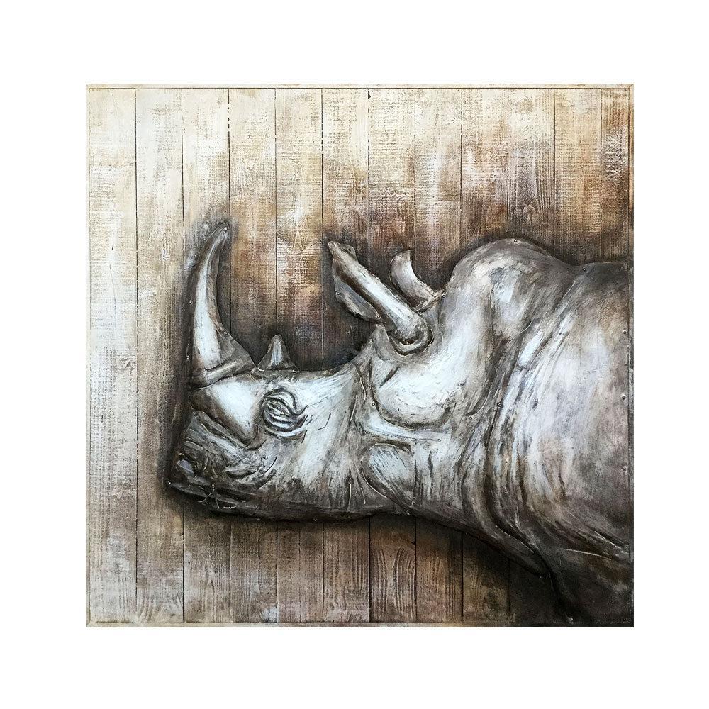Pallet Wood Oil Painting Hand Painted Abstract Animals Metal Wall Art - Rhinoceros (109cm x 109cm)