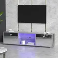Advwin TV Cabinet Stand Mirrored Television Entertainment Unit With LED Lights Glass Shelf & Storage