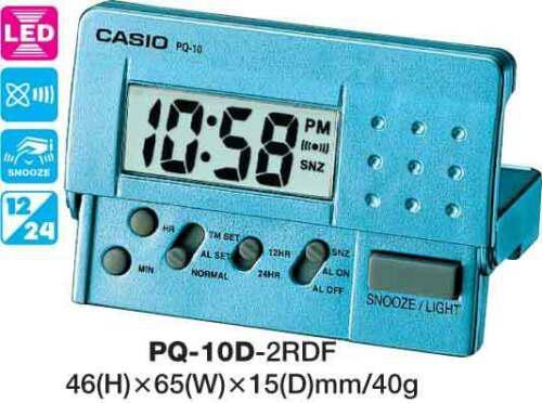 Casio Travel Clock PQ-10D-2RDF PQ10 Blue Alarm Led Light