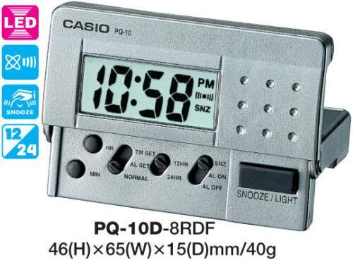 Casio Travel Clock PQ-10D-8RDF PQ10 Alarm Led Light