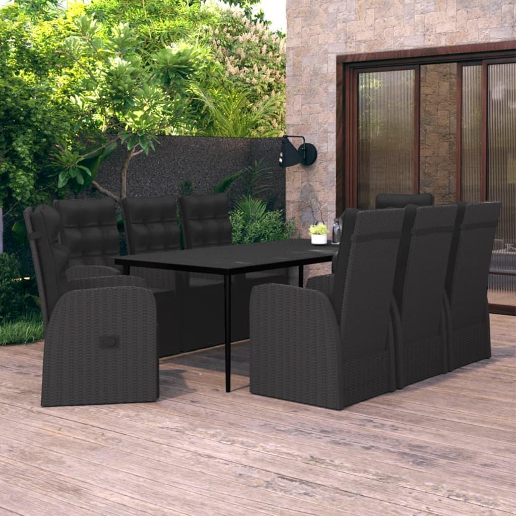 9 Piece Garden Dining Set with Cushions Black vidaXL