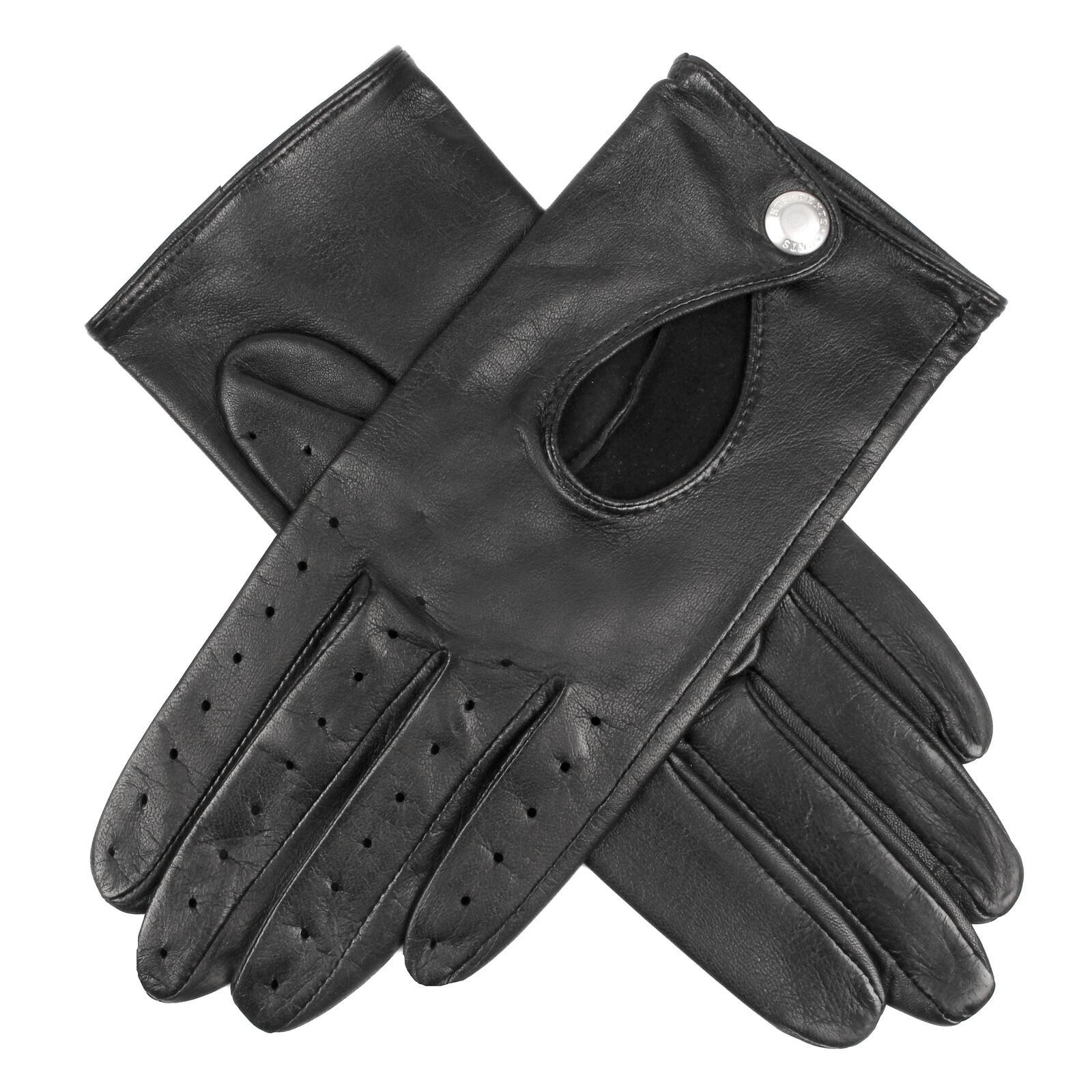 Classic Black Leather Driving Gloves - Black - Large