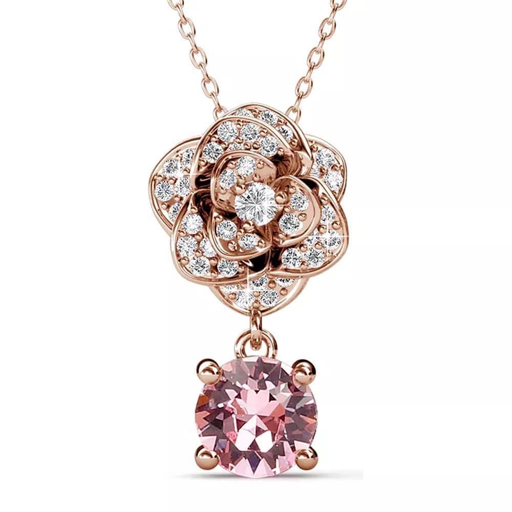 Flower Blush Necklace Embellished With SWAROVSKI Crystals in Rose Gold