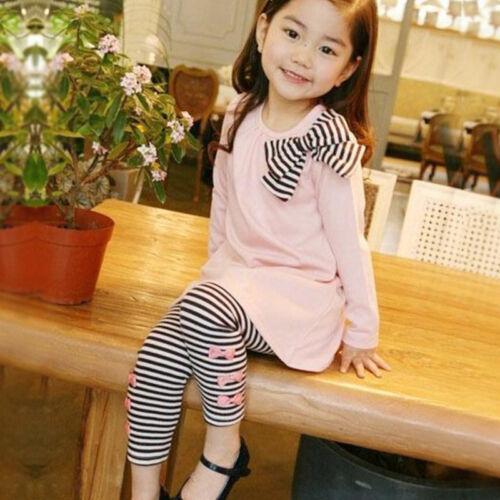 Vicanber 2PCS Kids Girls Long Sleeve T-shirt Tops Warm Leggings Outfit(Pink,2-3 Years)
