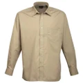 Premier Mens Long Sleeve Formal Plain Work Poplin Shirt (Khaki) (14.5)