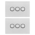 2x Doss ASW3 115mm Acrylic Wall Plate 3 Gang Light Power Switch 2 Way On/Off WHT