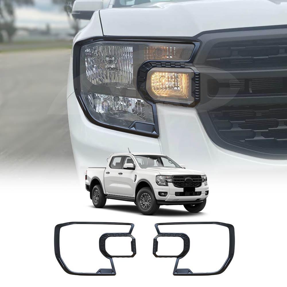 Headlight Trim for Ford Ranger Next-Gen XLS/XL 2022-2023 Matt Black Front Lamp Head Light Frame Cover Guard