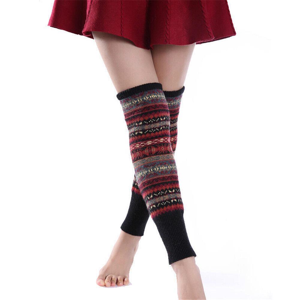 Vicanber Women Chic Knee High Leg Warmers Crochet Leggings Winter Knit Warmer Socks (Black)